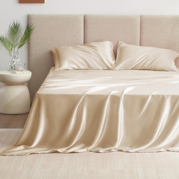 Love's cabin Satin Queen Sheets Set - 4 Piece Beige Silky Satin Bed Sheets Queen Set (image 2)