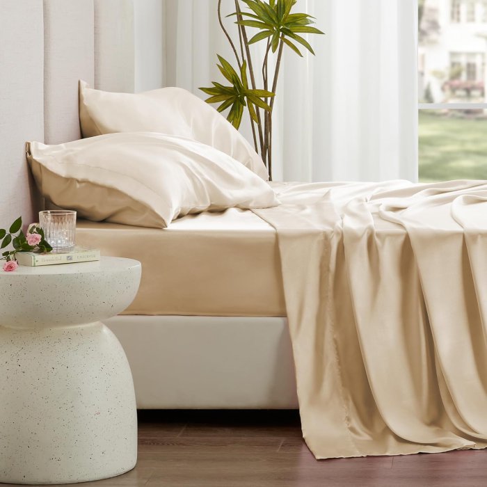 Love's cabin Satin Queen Sheets Set - 4 Piece Beige Silky Satin Bed Sheets Queen Set (image 3)