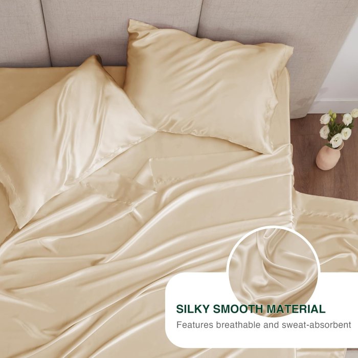 Love's cabin Satin Queen Sheets Set - 4 Piece Beige Silky Satin Bed Sheets Queen Set (image 4)