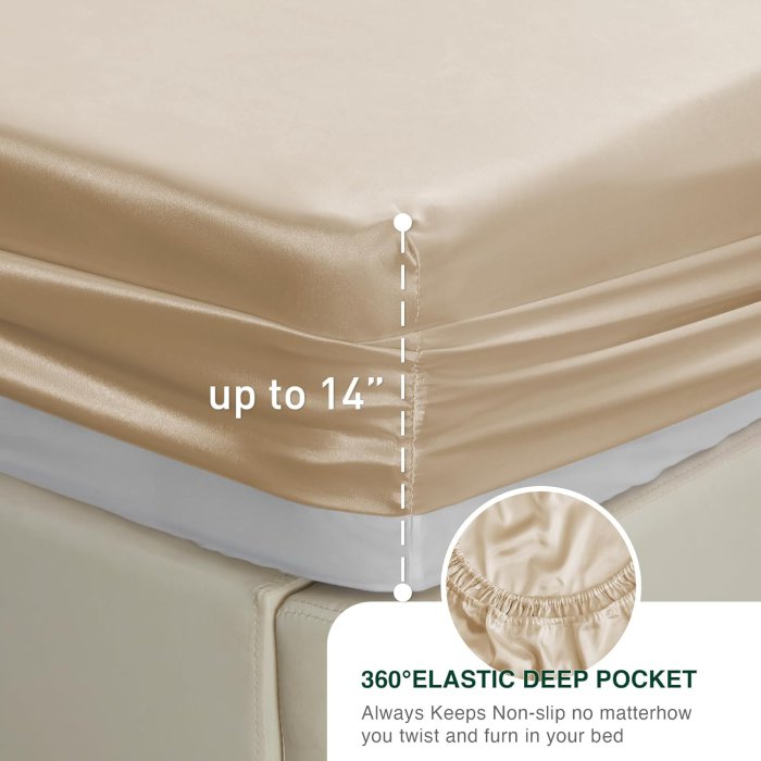 Love's cabin Satin Queen Sheets Set - 4 Piece Beige Silky Satin Bed Sheets Queen Set (image 5)