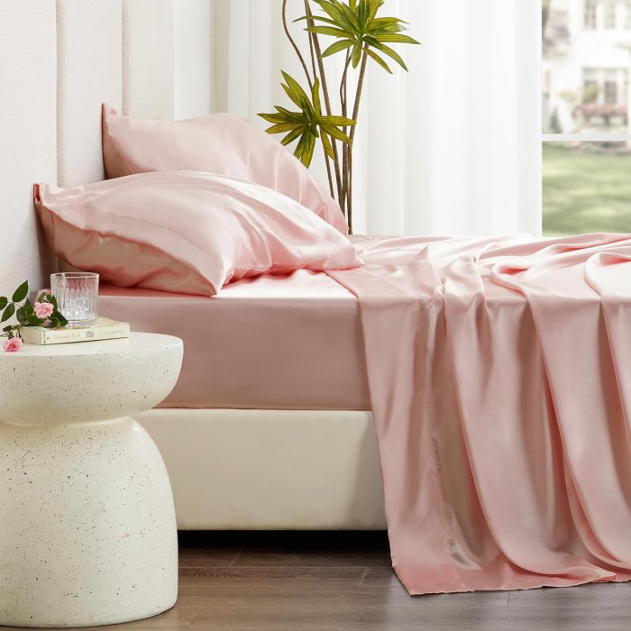 Love's cabin Satin Queen Sheets Set - Coral Silky Satin Bed Sheets Queen Set (image 3)