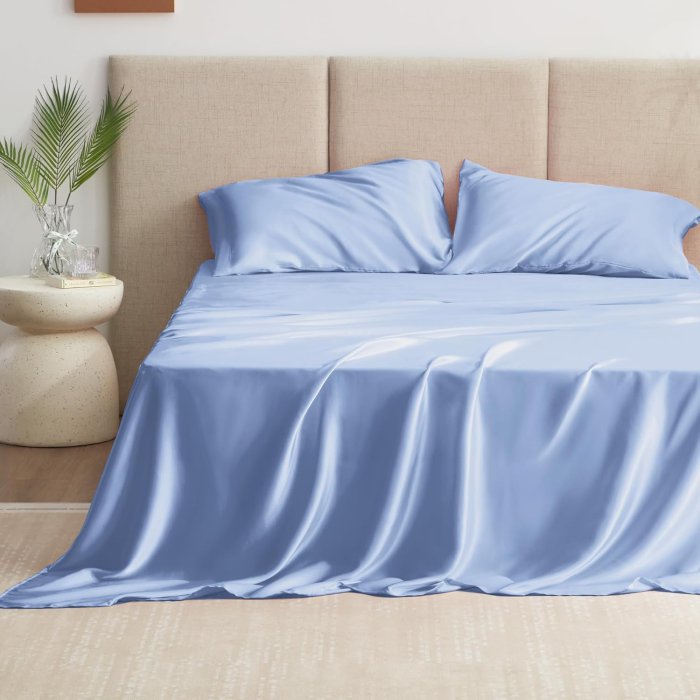 Love's Cabin Satin Queen Sheets Set - Sky Blue Silky Satin Bed Sheets Set (image 2)