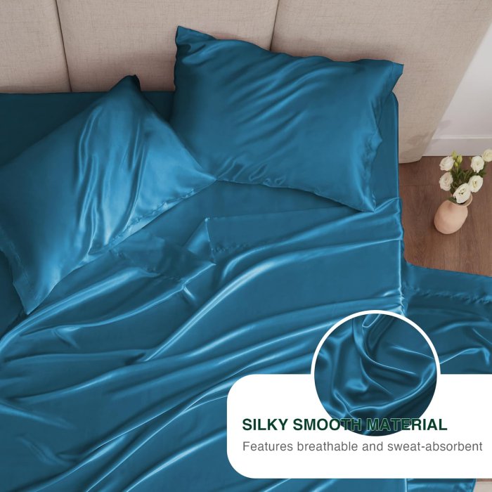 Love's Cabin Satin Queen Sheets Set - Teal (4 Piece) (image 4)