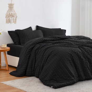 Love's Cabin Seersucker Black King Size Comforter Set 7 Pieces