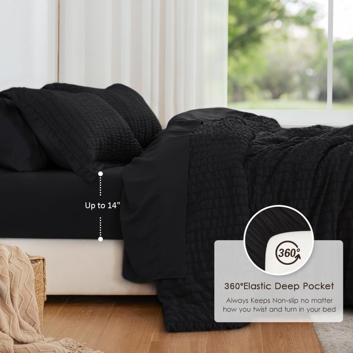 Love's Cabin Seersucker Black King Size Comforter Set 7 Pieces (image 3)