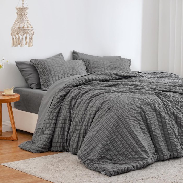 Love's cabin Seersucker Dark Grey King Size Comforter Set 7 Pieces