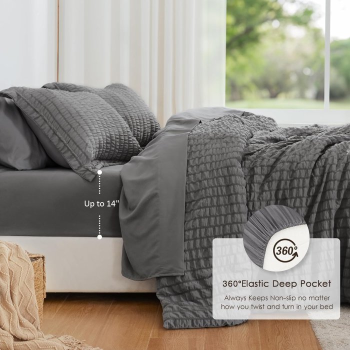 Love's cabin Seersucker Dark Grey King Size Comforter Set 7 Pieces (image 3)