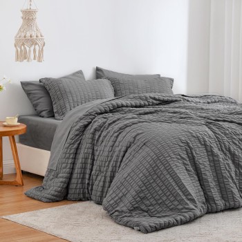 Love's Cabin Seersucker Dark Grey Twin Comforter Set - 5 Piece