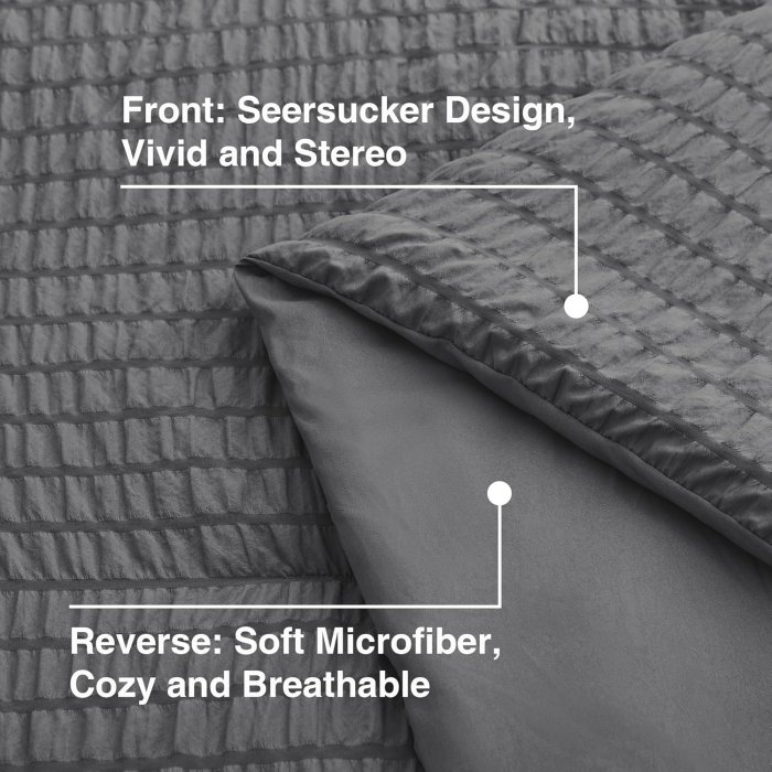 Love's Cabin Seersucker Dark Grey Twin Comforter Set - 5 Piece (image 5)