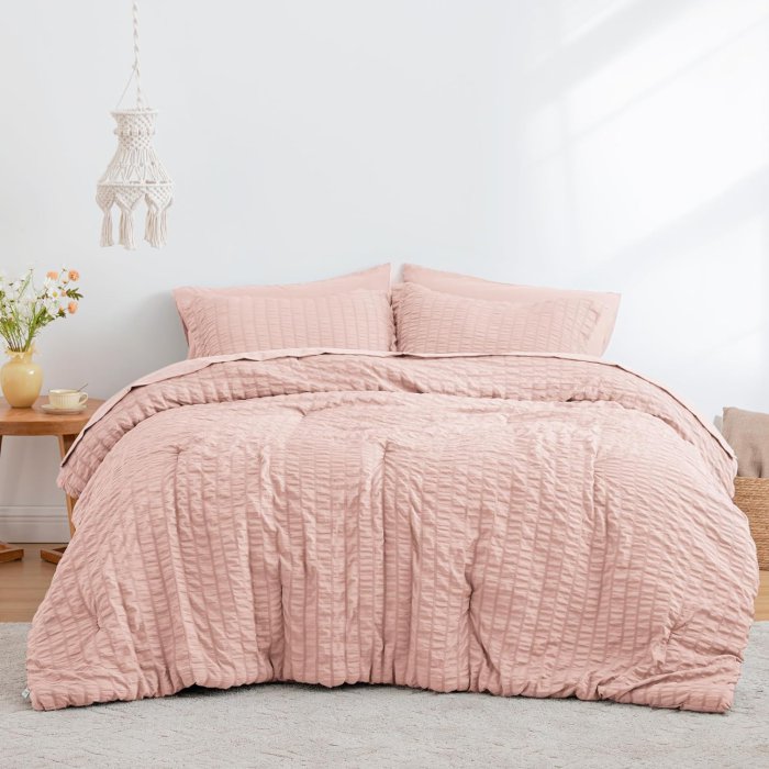 Love's Cabin Seersucker Pink Queen Comforter Set - 7 Pieces (image 2)