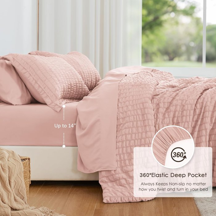 Love's Cabin Seersucker Pink Queen Comforter Set - 7 Pieces (image 3)