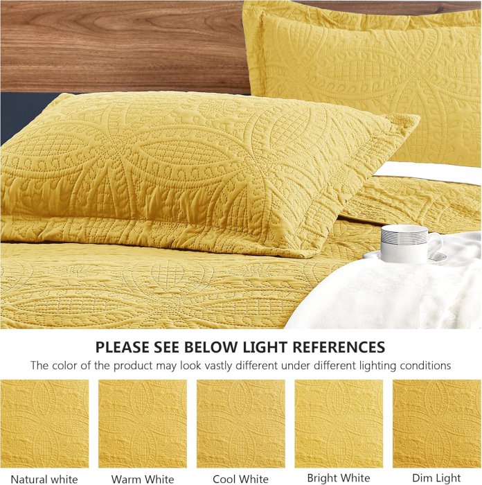 Love's Cabin Yellow Quilt Set - Lightweight Microfiber Bedspread (image 5)