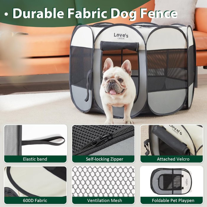 Portable Pet Playpen (Grey) Love's Cabin (image 3)